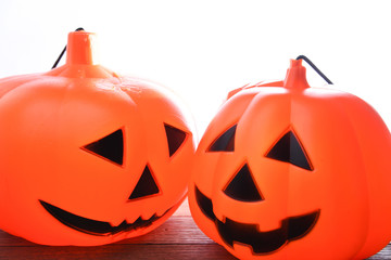 Halloween Two Pumpkins isolated on white background, Halloween background