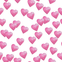Watercolor seamless pattern with hearts.