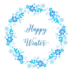 Decoration style of blue leaf flower frame, for card happy winter. Vector