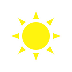 Sun yellow logo vector on white background. Sun design for weather, summer, spring.