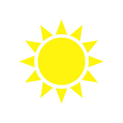 Sun yellow logo vector on white background. Sun design for weather, summer, spring.
