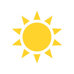 Sun yellow logo vector on white background. Sun design for weather, summer, spring.