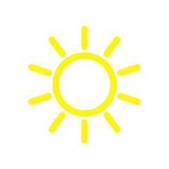 Sun yellow logo vector on white background. Sun design for weather, summer, spring.