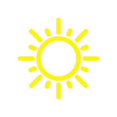 Sun yellow logo vector on white background. Sun design for weather, summer, spring.