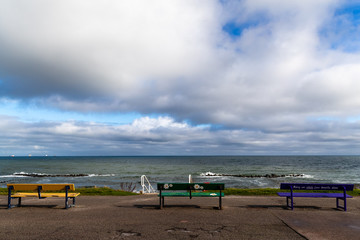 Fototapeta na wymiar Aberdeen Scotland, coastline on a beautiful windy autumn afternoon
