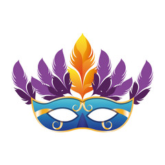 carnival mask with purple feathers icon, flat design