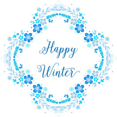 Banner happy winter, plant sketch of blue flower frame. Vector