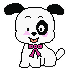 Dog pixel art on white background.