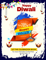 Diwali Festival Sale Design Template with Discount Tag and Creative Lamps, Floral Ornament ,mandala, Abstract Background - Diwali Offer