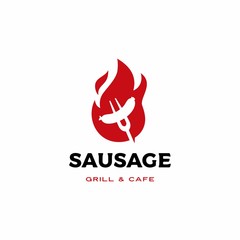 sausage fire flame grill toast roast logo vector icon illustration