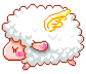 Sheep pixel art on white background.