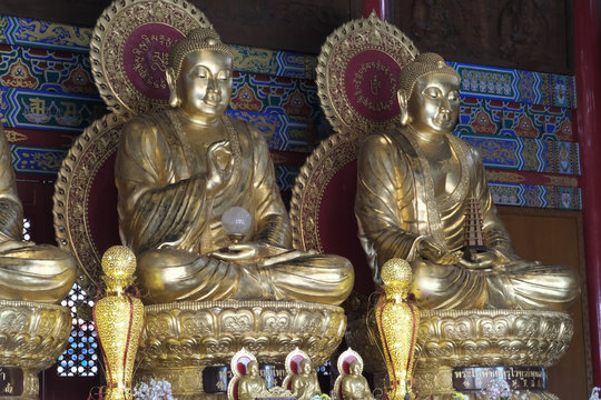 Two Giant Buddha Images sitting on lotus flowers
