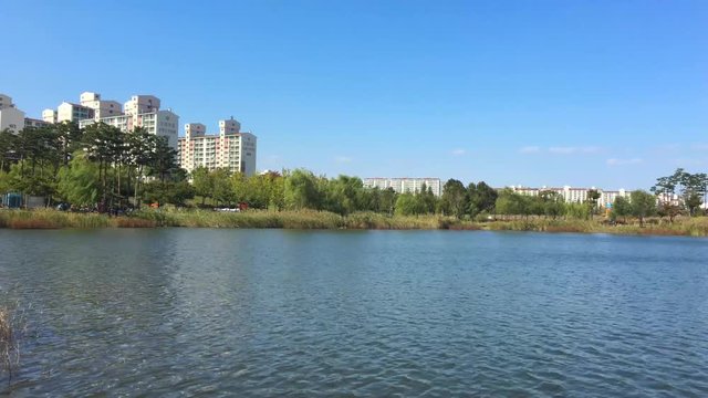 Cityscape of Bucheon seen from the Hosu Park in Bucheon, Gyeonggi-do, South Korea