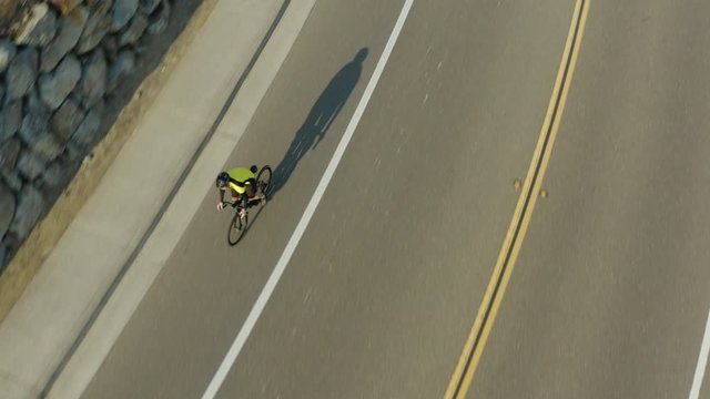 Aerial of a Road Cyclist training.  