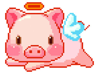 Pig pixel art on white background.