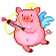 Pig pixel art on white background.