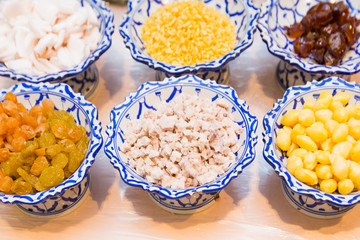 top view of ingredient of thai dessert, white taro