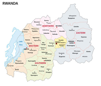 administrative map of the african state Republic of Rwanda