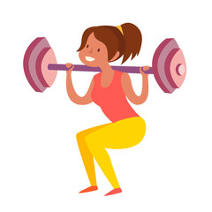 Obraz premium Woman with dumbbells squats. Weight loss healthy lifestyle concept. Isolated vector illustration on white background