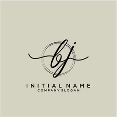 BJ Initial handwriting logo with circle template vector.