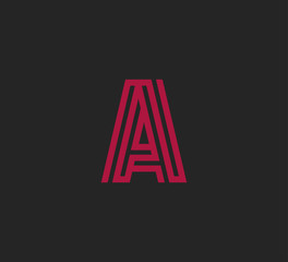 Initial red letter line shape logo black background A
