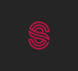 Initial red letter line shape logo black background S