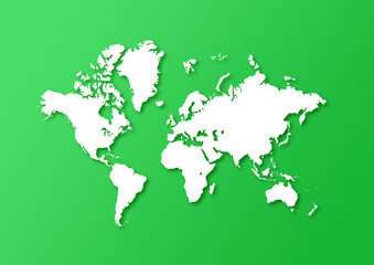 Detailed world map isolated on a green background