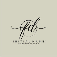 FD Initial handwriting logo with circle template vector.