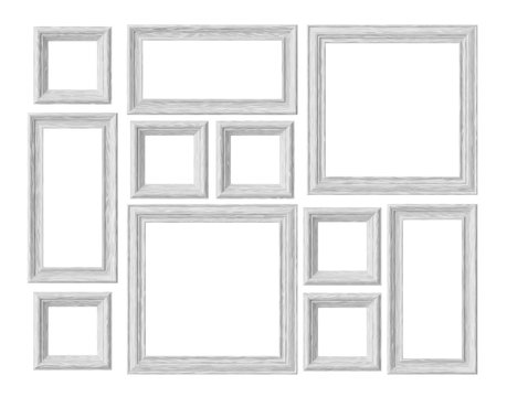 White wood photo or picture frames isolated on white background
