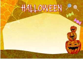 Fototapeta premium ハロウィンの背景 かぼちゃ、飴、クモの巣