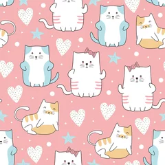 Gardinen Nahtloses Muster der netten Katzen mit Pastellfarben © ngupakarti