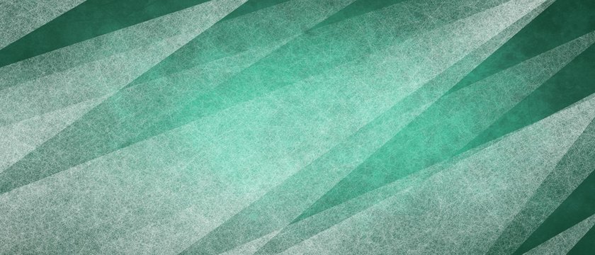 Abstract modern background in green colors and contemporary white triangle diagonal shapes and stripes layered in random geometric art pattern with fine texture