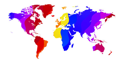 Fototapeta na wymiar Colorful vector world map. North and South America, Asia, Europe, Africa, Australia. 