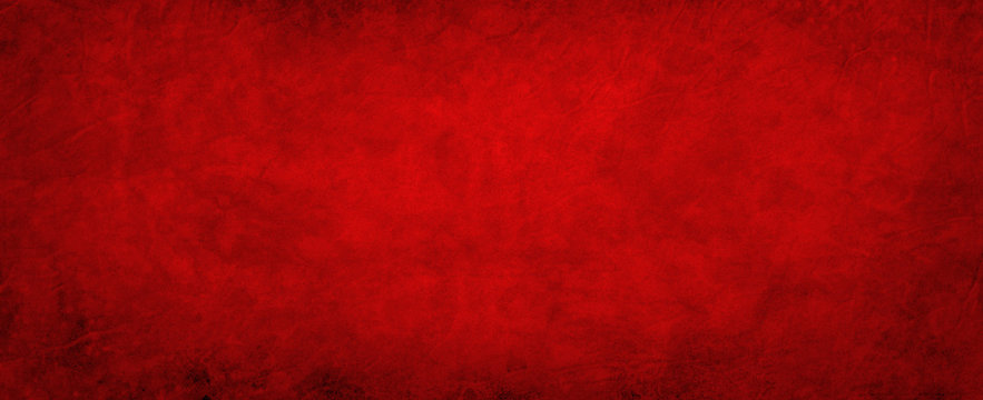 Red Christmas background texture, old vintage textured holiday paper or wallpaper with painted elegant red colors with dark black grunge borders