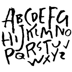 Handdrawn dry brush font. Modern brush lettering. Grunge style alphabet. Vector illustration.
