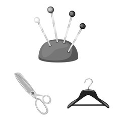 Vector illustration of dressmaking and textile sign. Set of dressmaking and handcraft vector icon for stock.