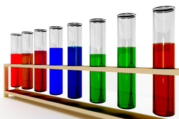 Test tubes with colored contents, 3D-Illustration
