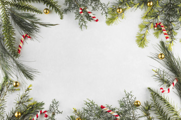 Fototapeta na wymiar Christmas composition of branches with candy canes