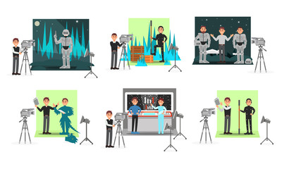 Motion Movie Making Process Vector Illustrated Scenes