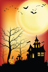 Haunted castles and graves on a full moon night. illustrator Vector Eps 10.