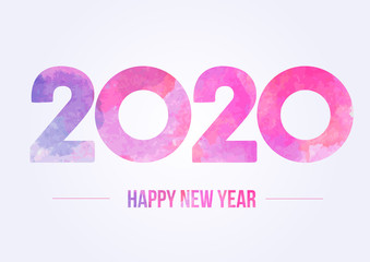 Happy new year 2020. Year 2019 design element. Watercolor illustration. Merry Chrstmas Background for dinner invitations, festive posters,promotional depliant, greetings cards.