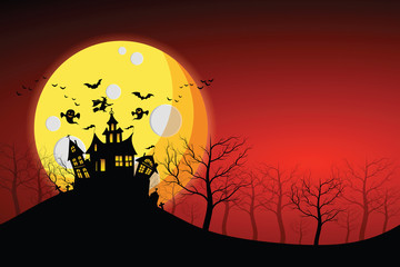 Haunted castles and graves on a full moon night. illustrator Vector Eps 10.