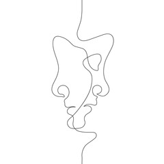 continuous line drawing of two faces - Vector