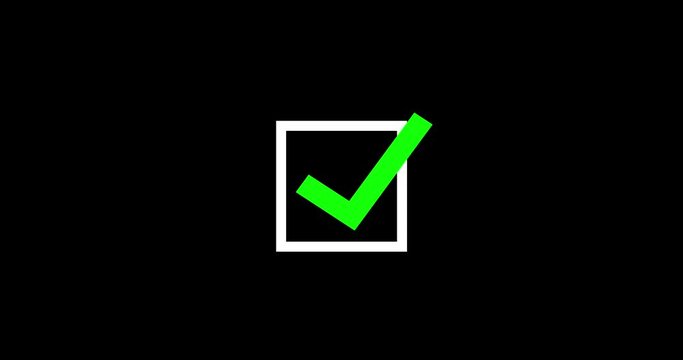 green check mark sign in white square check box on black 