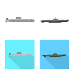 Vector design of war and ship icon. Set of war and fleet stock vector illustration.
