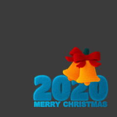 3D image, 3D rendering,Merry Christmas,happy New Year,2020,holiday bells ,red bows , skein of thread,holiday inscription ,3d text,3D illustration