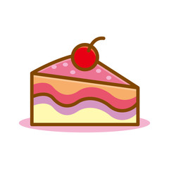 Cute slice of cake vector illustration with pink color isolated on white background 