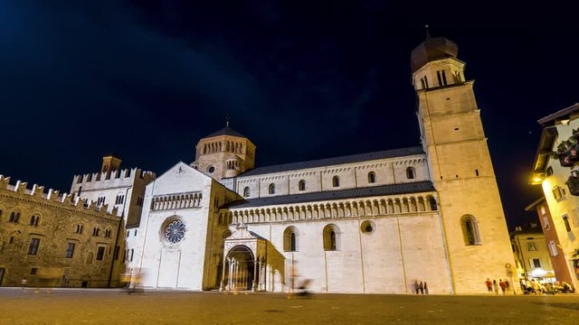 Night timelapse of the Cathedral of San Virgilio in Trento