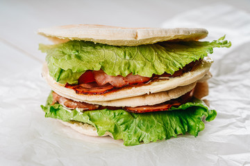 Bacon, Lettuce And Tomatoes Pitta