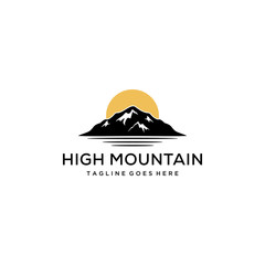 Fototapeta na wymiar Illustration of Ice Snow Rocky Mountain, Creek River Mount Peak Hill, Landscape view logo design.